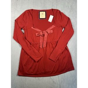 Hollister Vault Release Easy Satin Tie Front Knit Babydoll Top Women's L Red Y2K